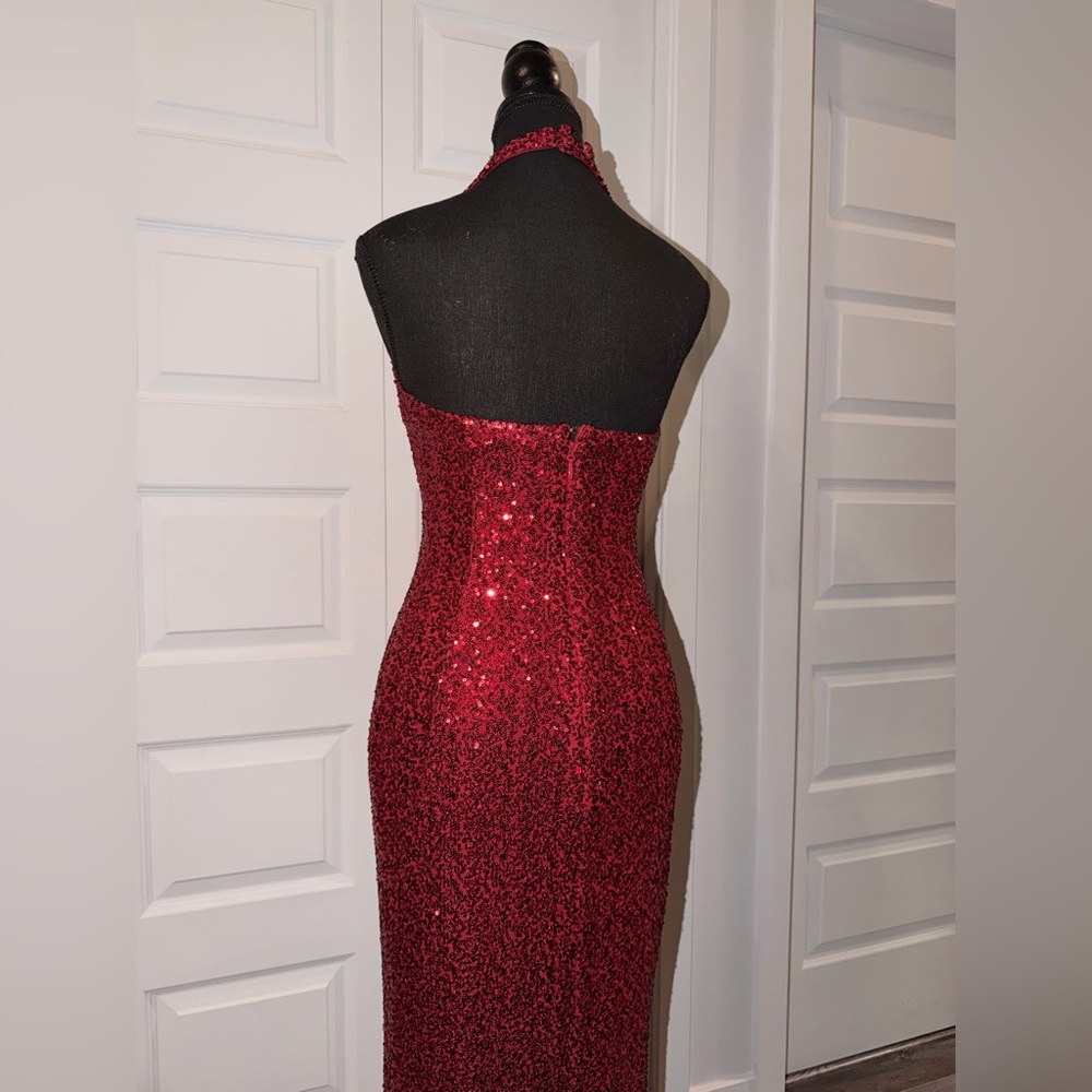 BabyBoo Fashion Elegant Burgundy Sequin Halter Dress - Picture 7 of 8
